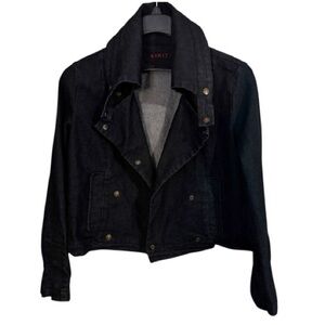 KIKIT Y2K Dark Blue Denim Cropped Peacoat Swing Jean Jacket Sz L